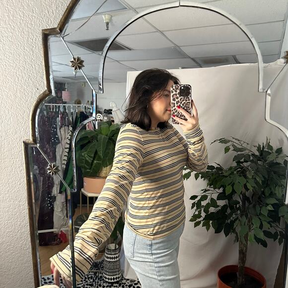 Burberry London Stripe Cotton Knit Long Sleeve Top Tan Size Small - Picture 4 of 6